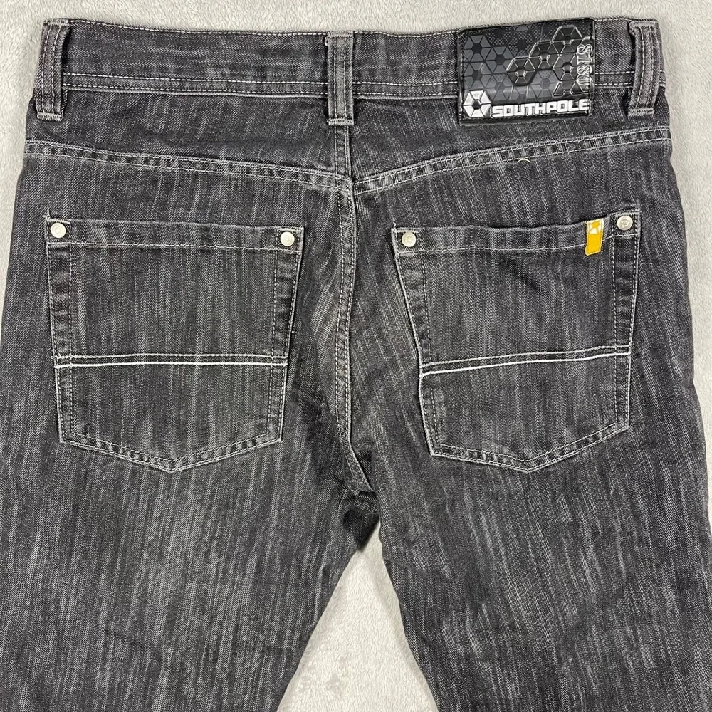 Southpole Jeans Men 32 31x29 Acid Washed Black Straight Leg Denim Streetwear Y2K